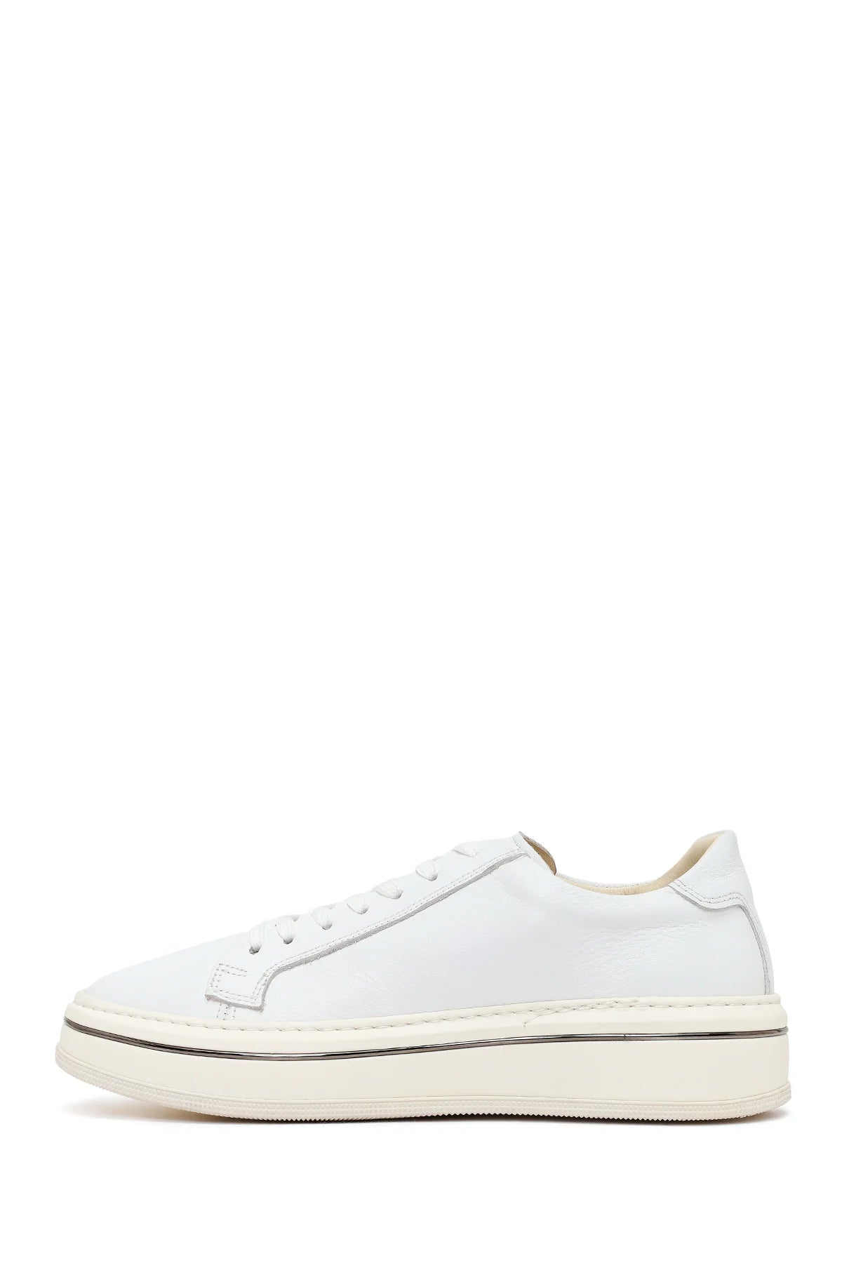 Erkek Beyaz Bağcıklı Kalın Tabanlı Deri Sneaker