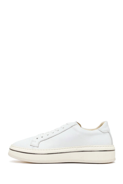 Erkek Beyaz Bağcıklı Kalın Tabanlı Deri Sneaker