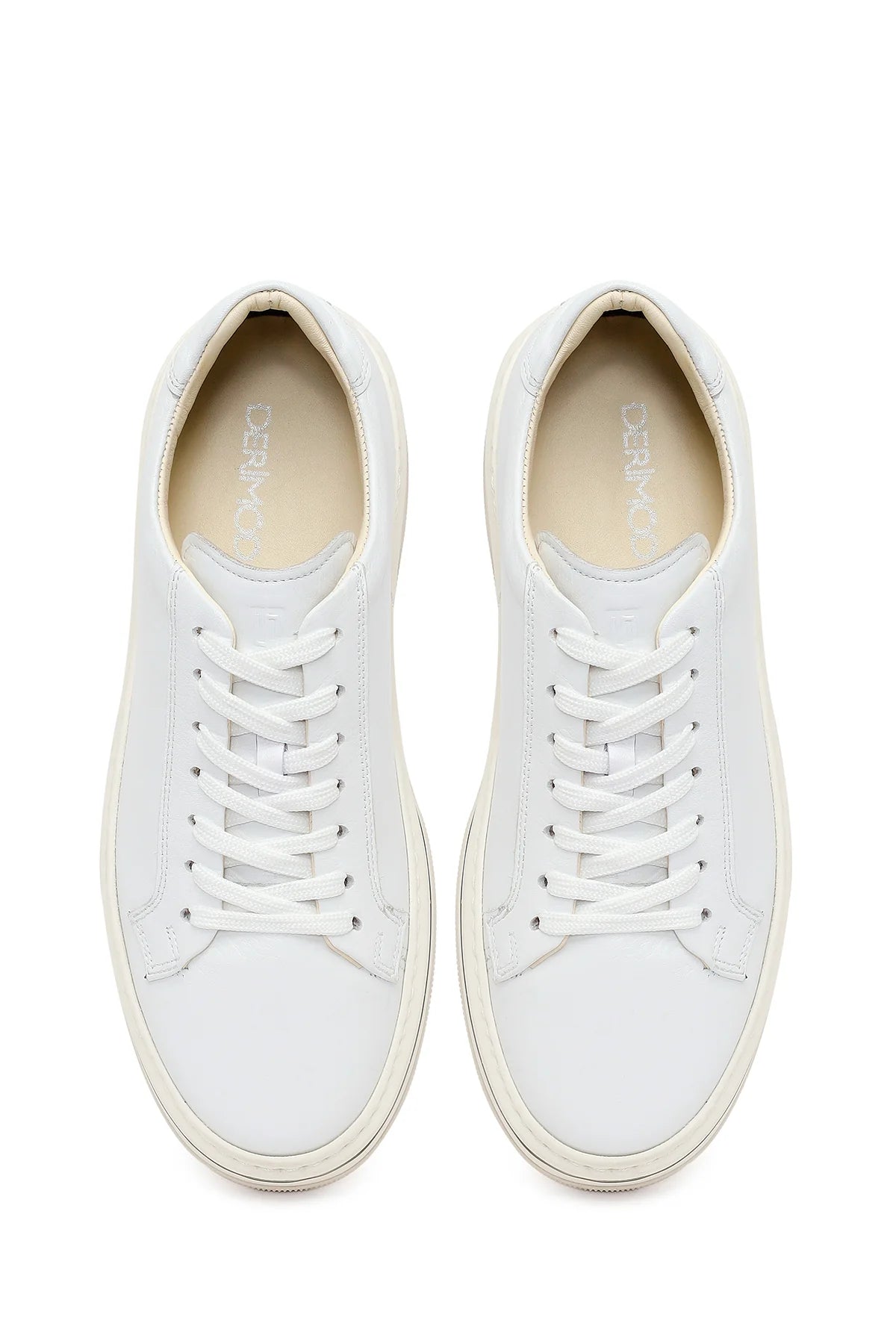 Erkek Beyaz Bağcıklı Kalın Tabanlı Deri Sneaker