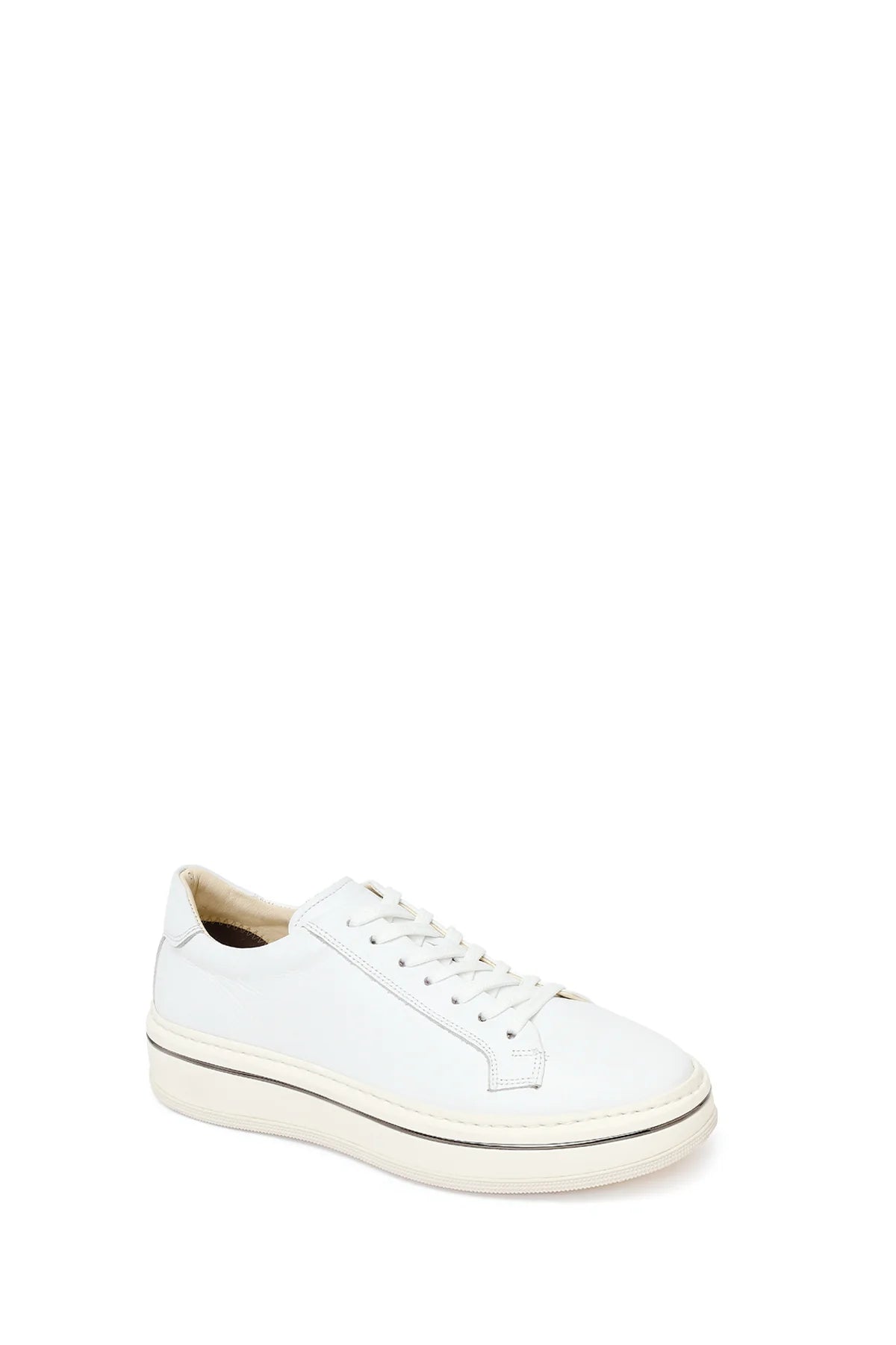 Erkek Beyaz Bağcıklı Kalın Tabanlı Deri Sneaker