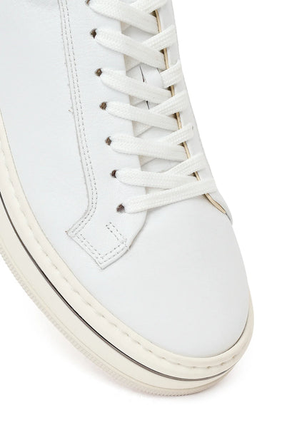 Erkek Beyaz Bağcıklı Kalın Tabanlı Deri Sneaker