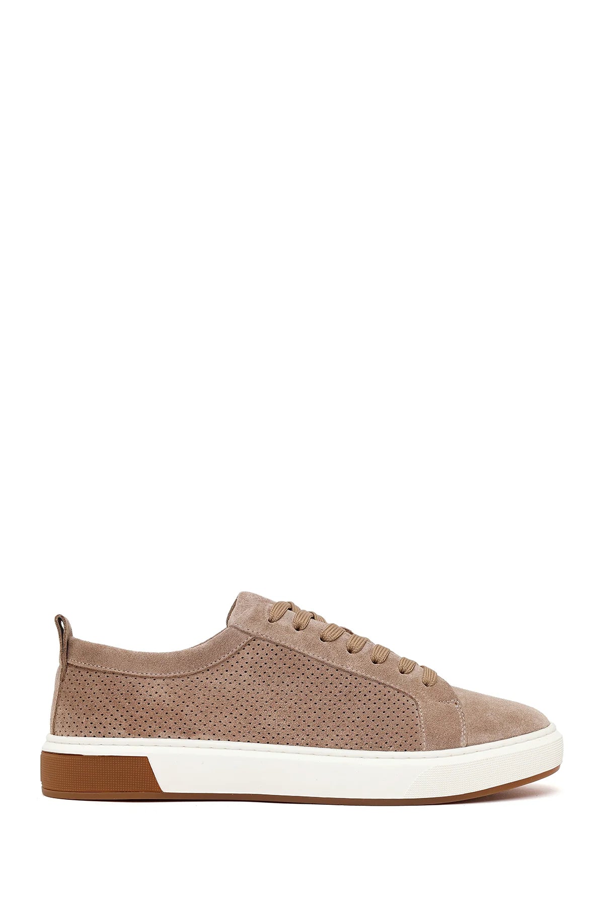 Erkek Bej Bağcıklı Süet Deri Sneaker