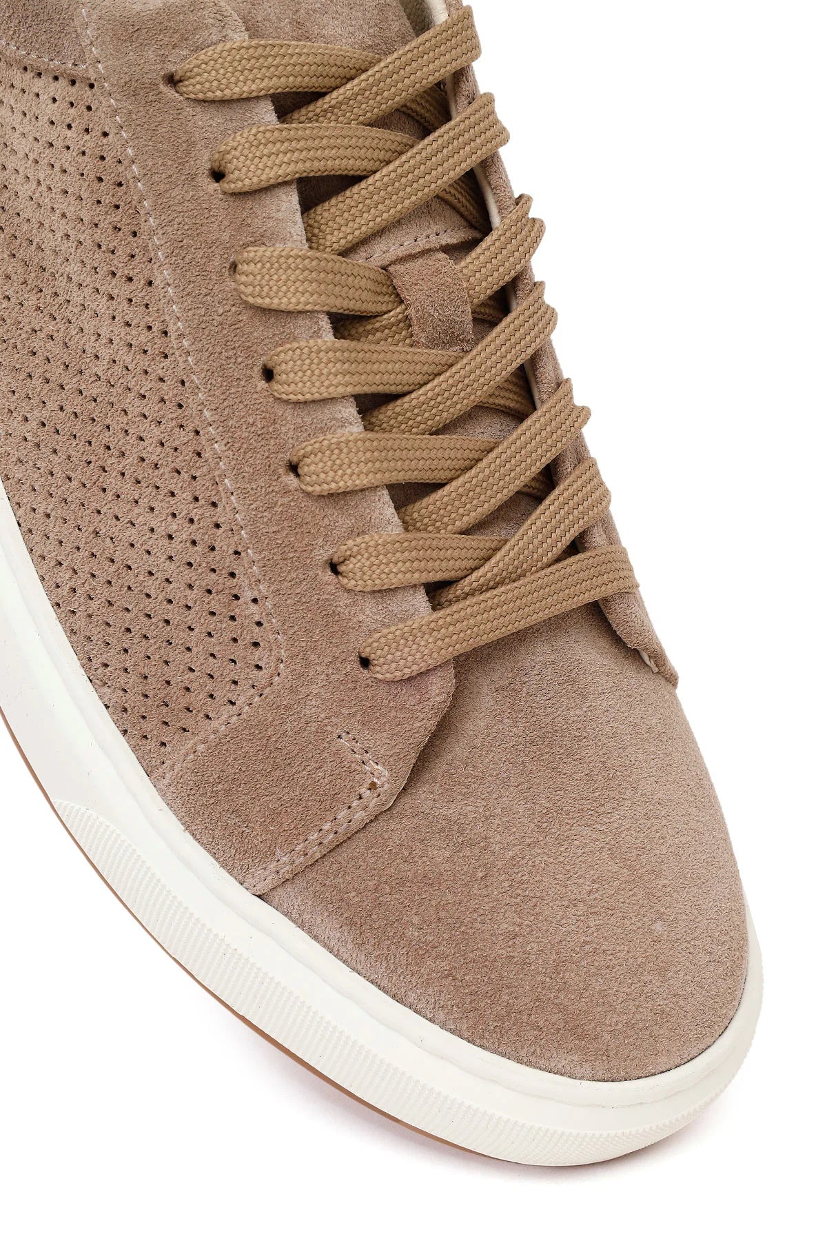 Erkek Bej Bağcıklı Süet Deri Sneaker