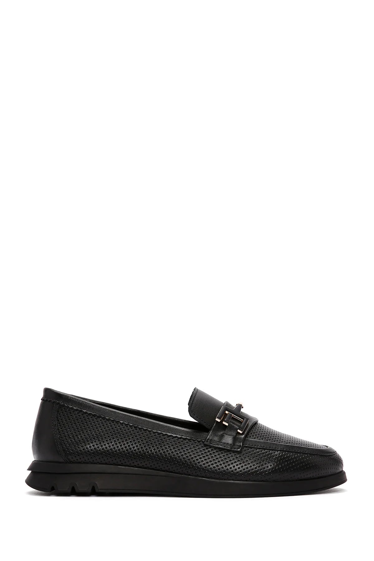 Kadın Siyah Tokalı Deri Comfort Loafer
