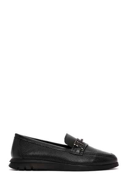 Kadın Siyah Tokalı Deri Comfort Loafer