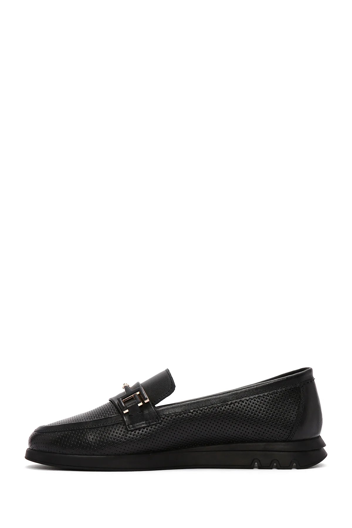 Kadın Siyah Tokalı Deri Comfort Loafer