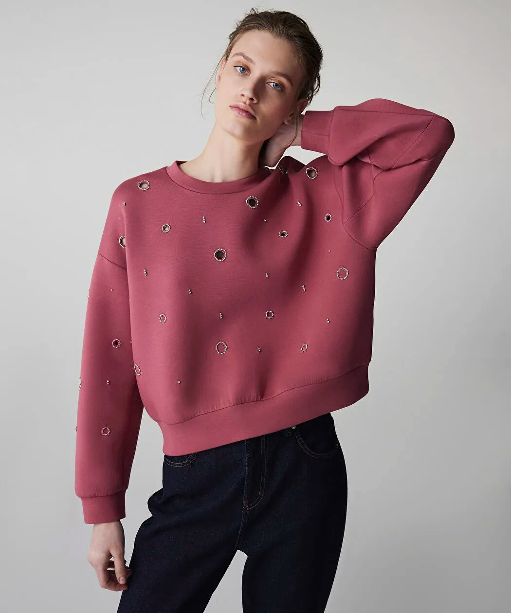 Pembe Strass Taşlı Cutout Sweatshirt Is1260091021026 | Ipekyol