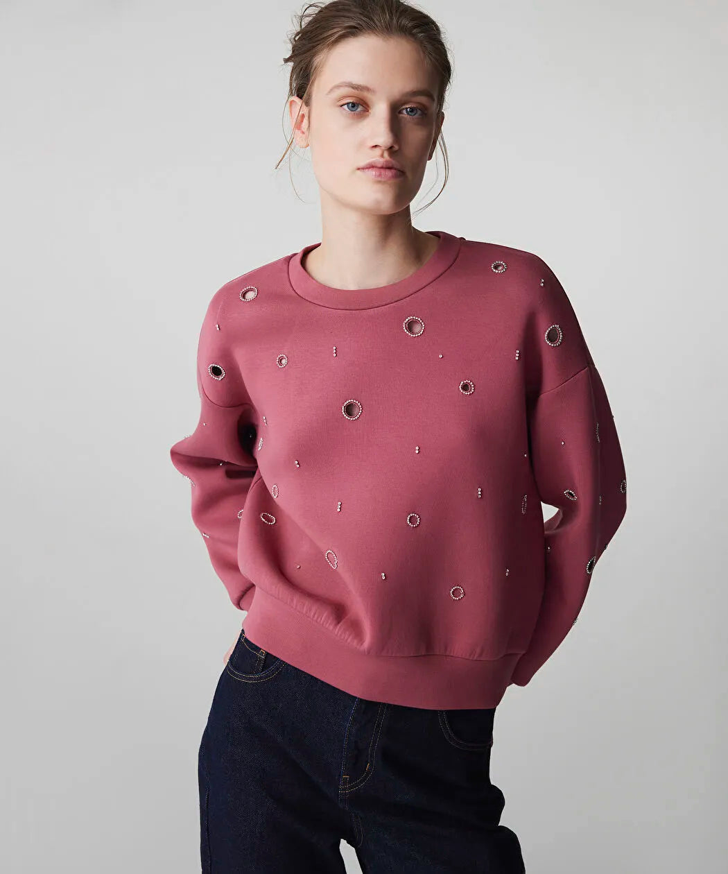 Pembe Strass Taşlı Cutout Sweatshirt Is1260091021026 | Ipekyol