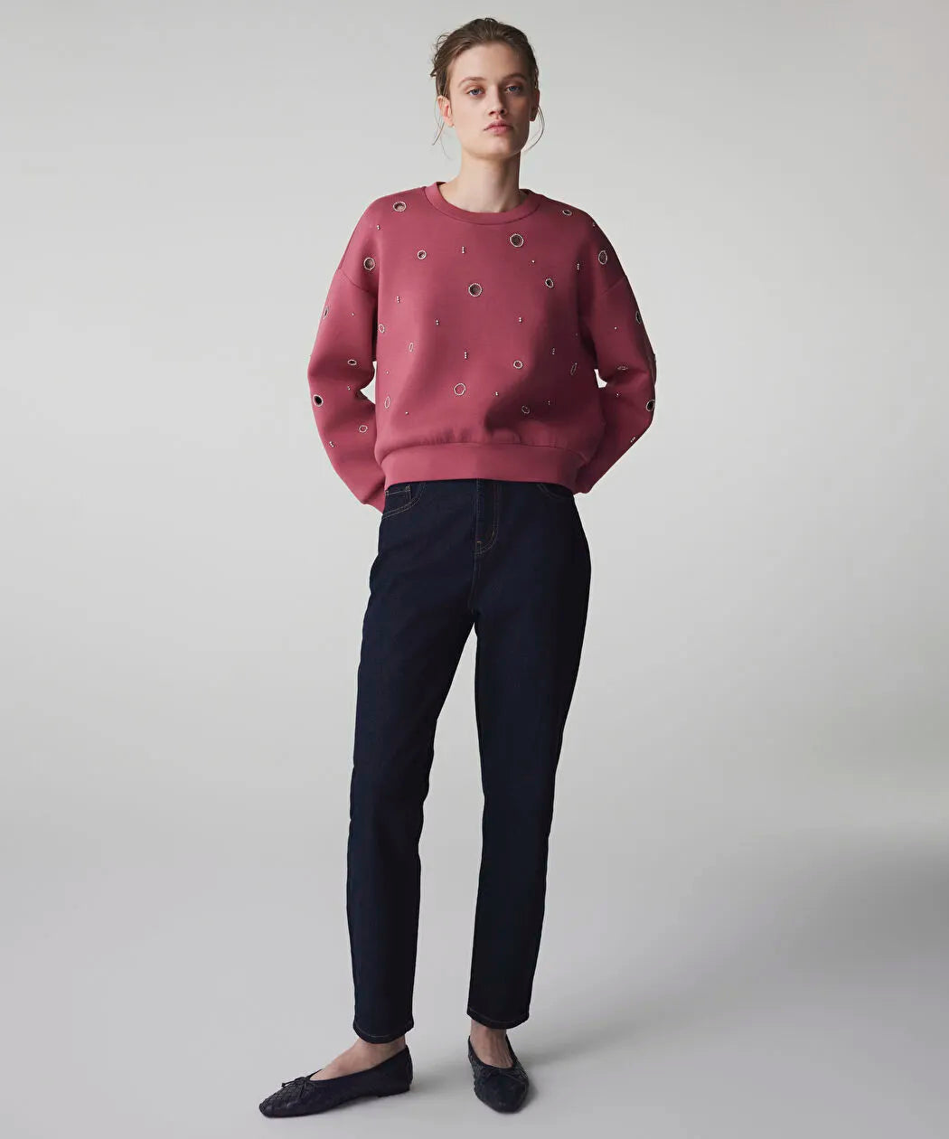 Pembe Strass Taşlı Cutout Sweatshirt Is1260091021026 | Ipekyol