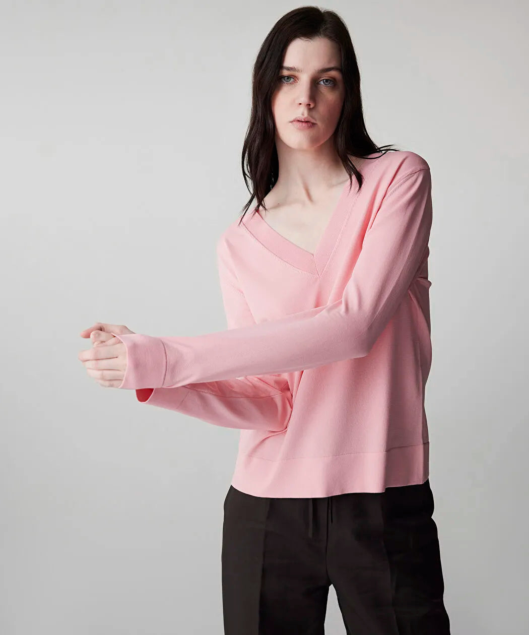 Pembe V Yaka Basic Triko Is1260050081039 | Ipekyol