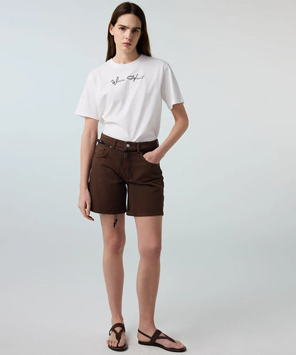 Kahverengi Kuşaklı Mom Fit Non Denim Şort Is1260013072074 | Ipekyol