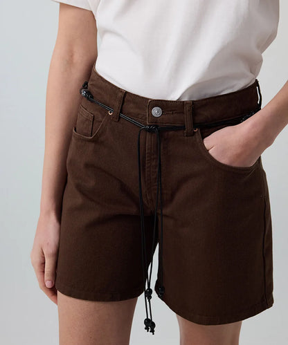 Kahverengi Kuşaklı Mom Fit Non Denim Şort Is1260013072074 | Ipekyol
