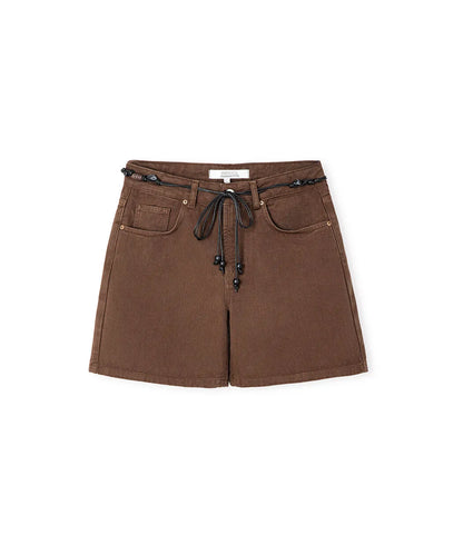 Kahverengi Kuşaklı Mom Fit Non Denim Şort Is1260013072074 | Ipekyol