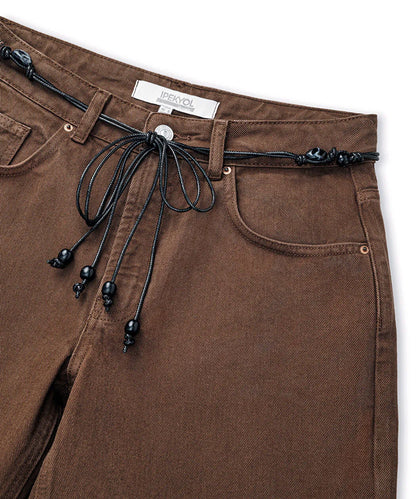 Kahverengi Kuşaklı Mom Fit Non Denim Şort Is1260013072074 | Ipekyol