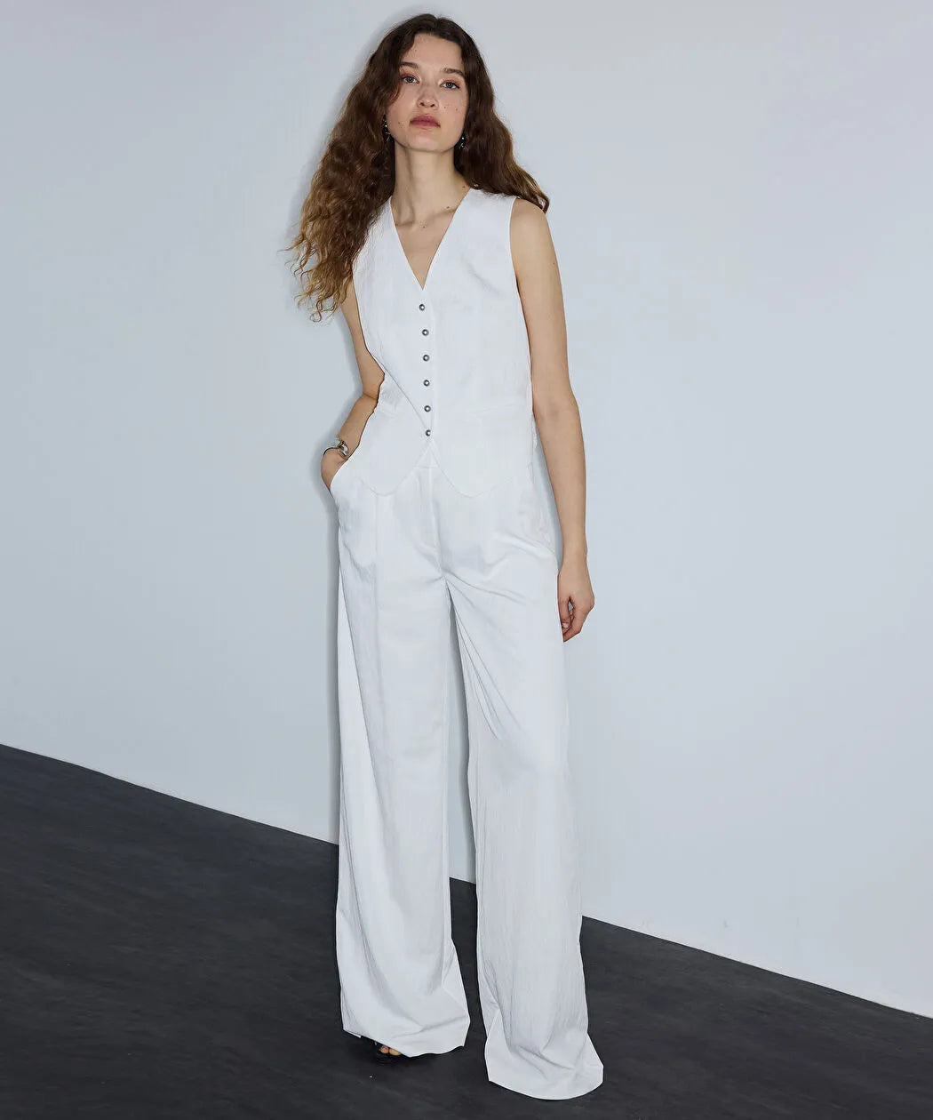 Ekru Kırışık Efektli Wide Leg Pantolon Is1260003183082 | Ipekyol