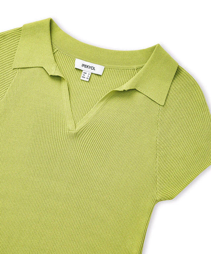Yeşil Polo Yaka Ribanalı Triko Is1260050115070 | Ipekyol