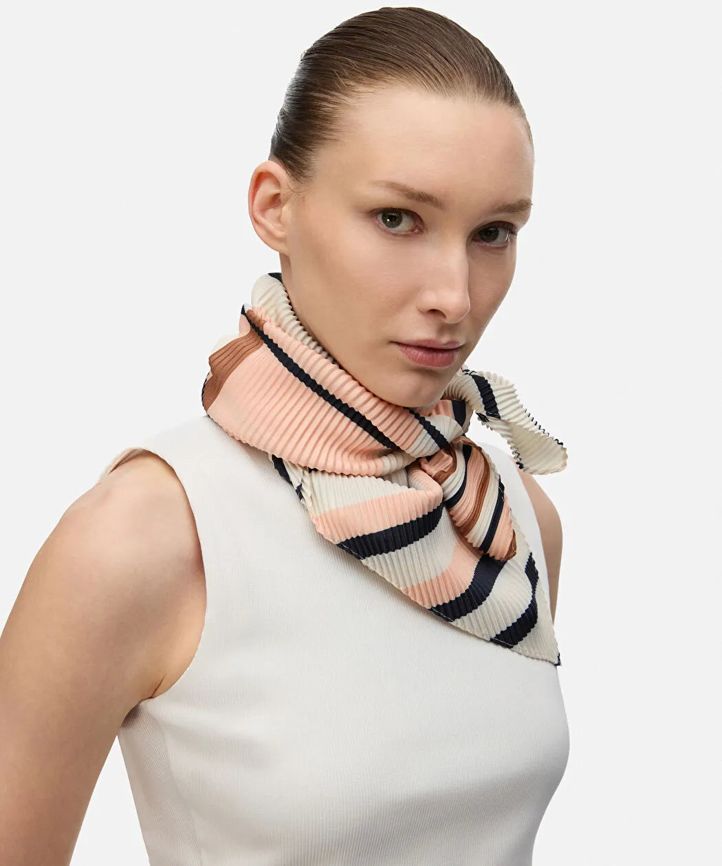 Ekru Piliseli Colorblock Eşarp Is1260082051018 | Ipekyol