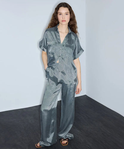 Gri Parlak Dokulu Wide Leg Pantolon Is1260003245005 | Ipekyol