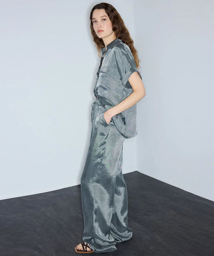 Gri Parlak Dokulu Wide Leg Pantolon Is1260003245005 | Ipekyol