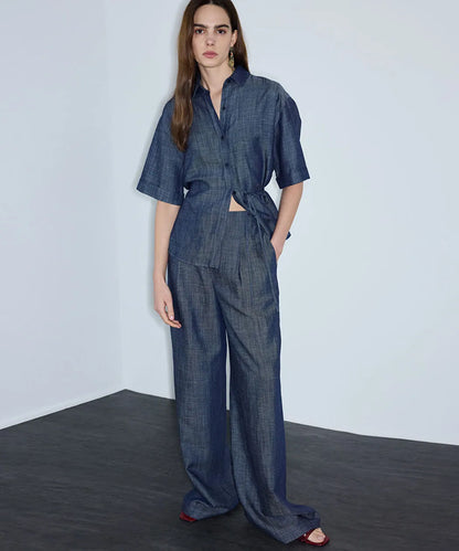 Lacivert Denim Görünümlü Wide Leg Pantolon Is1260003251015 | Ipekyol