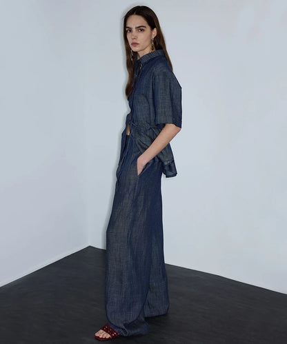 Lacivert Denim Görünümlü Wide Leg Pantolon Is1260003251015 | Ipekyol