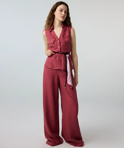 Pembe Keten Içerikli Wide Leg Pantolon Is1260003192026 | Ipekyol