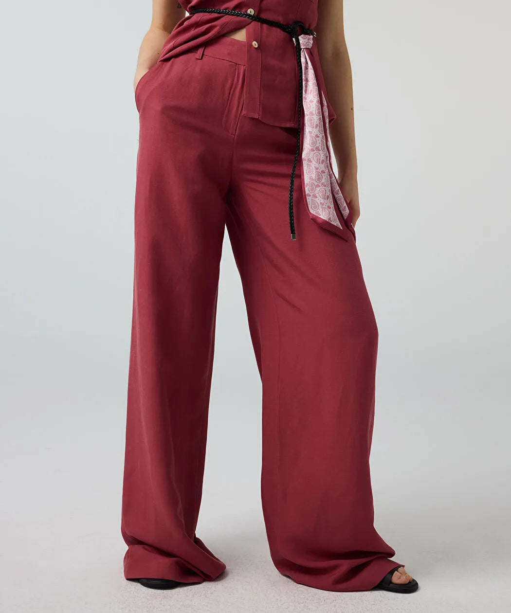Pembe Keten Içerikli Wide Leg Pantolon Is1260003192026 | Ipekyol