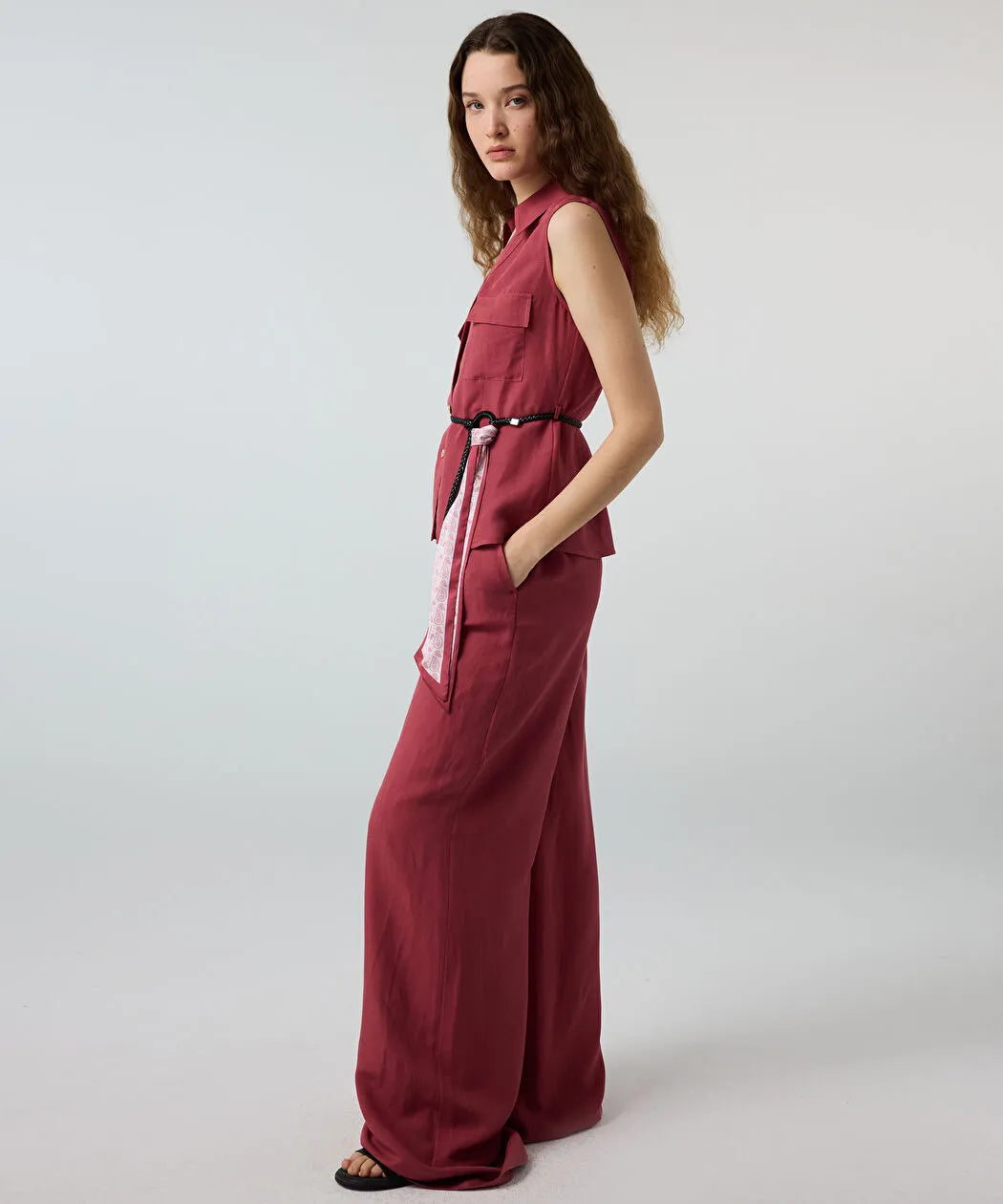 Pembe Keten Içerikli Wide Leg Pantolon Is1260003192026 | Ipekyol