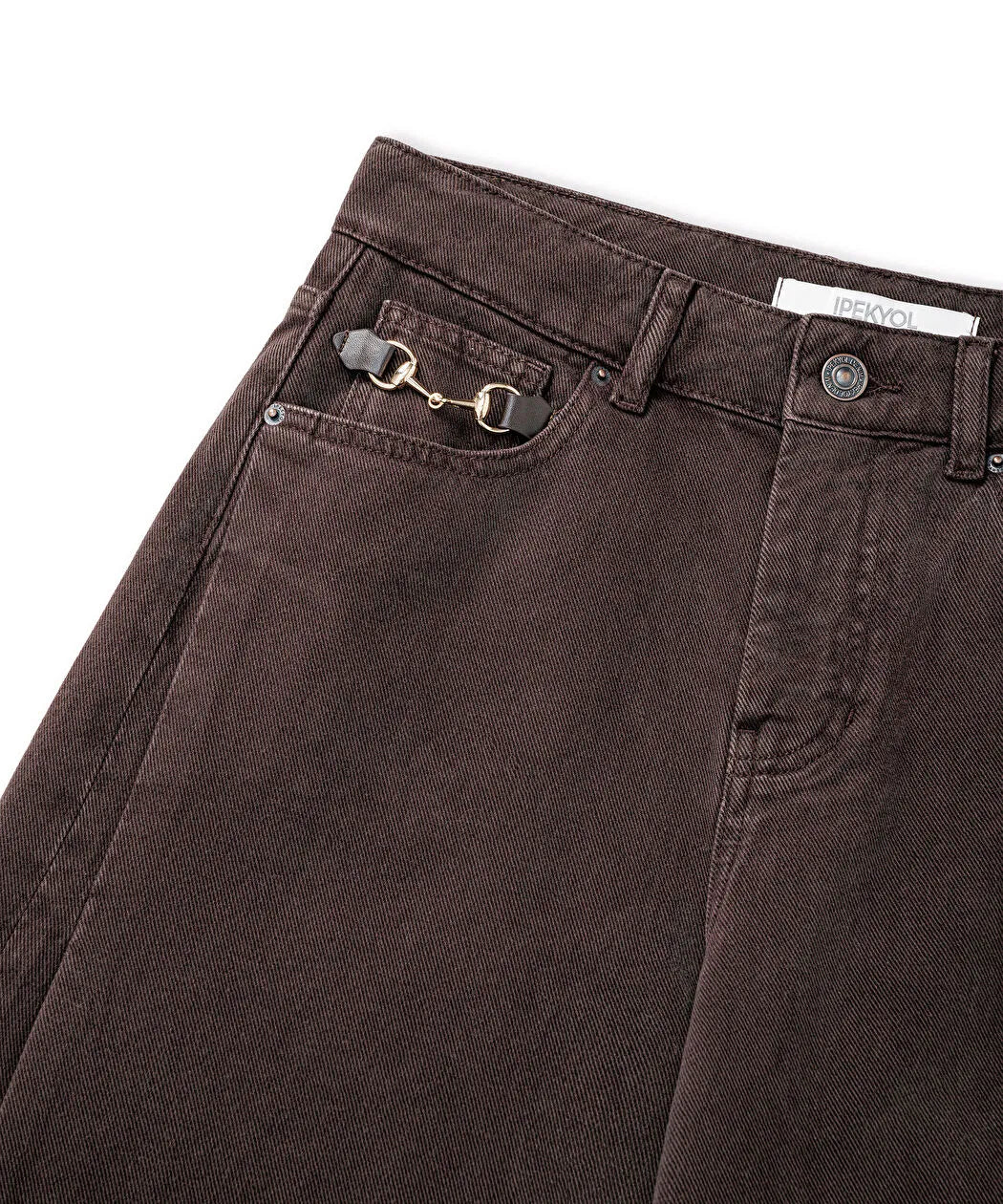 Kahverengi Zincirli Wide Leg Jean Pantolon Is1260018043074 | Ipekyol
