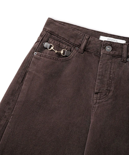 Kahverengi Zincirli Wide Leg Jean Pantolon Is1260018043074 | Ipekyol