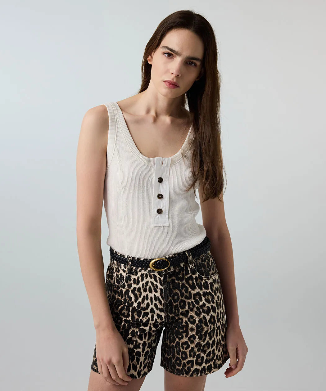 Kahverengi Leopar Desen Non Denim Şort Is1260013075074 | Ipekyol