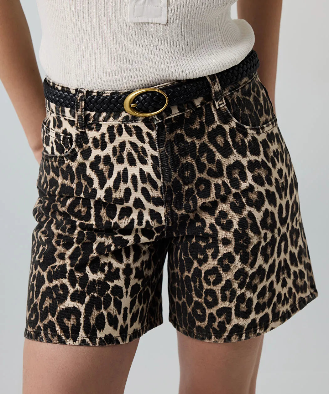 Kahverengi Leopar Desen Non Denim Şort Is1260013075074 | Ipekyol