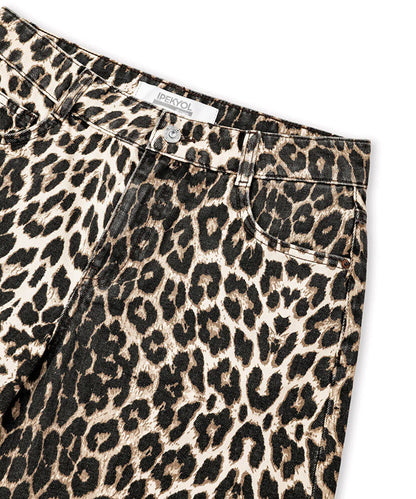Kahverengi Leopar Desen Non Denim Şort Is1260013075074 | Ipekyol