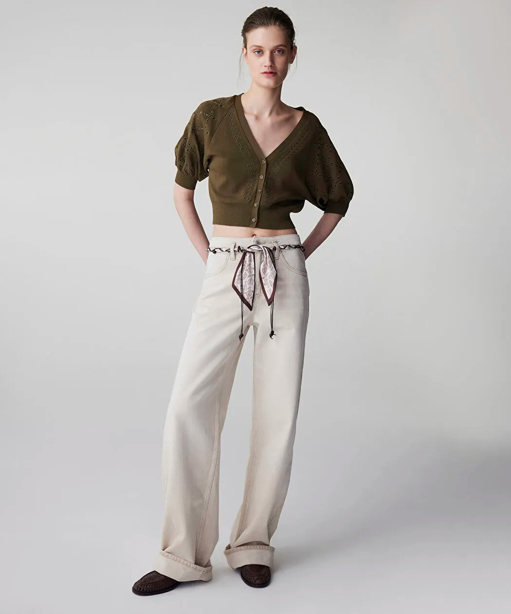 Haki Fistolu Crop Triko Hırka Is1260050057177 | Ipekyol