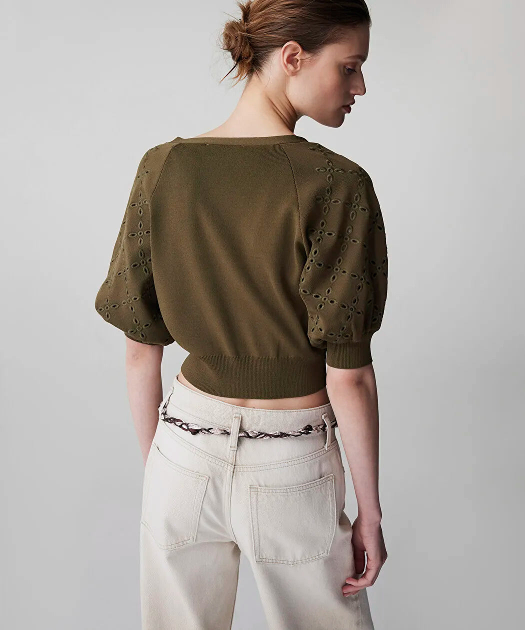 Haki Fistolu Crop Triko Hırka Is1260050057177 | Ipekyol