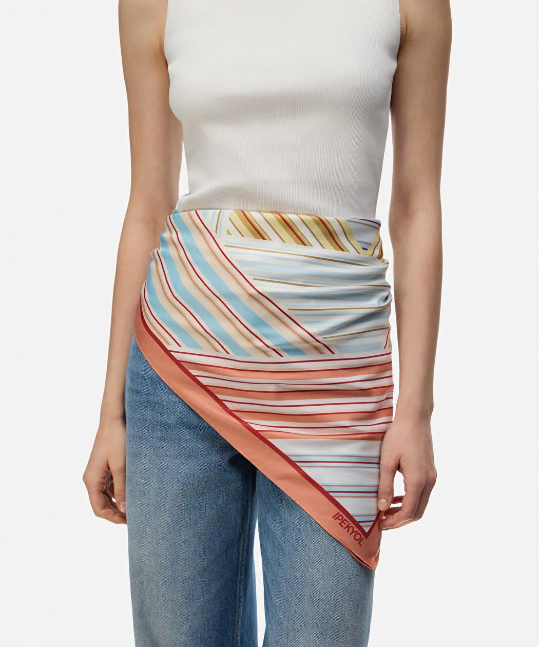 Turuncu Çizgi Desen Colorblock Eşarp Is1260082027127 | Ipekyol