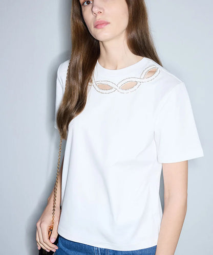 Beyaz Strass Taş Işlemeli Cutout Tişört Is1260070238002 | Ipekyol