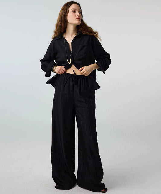 Siyah Çizgili Wide Leg Pantolon Is1260003193001 | Ipekyol