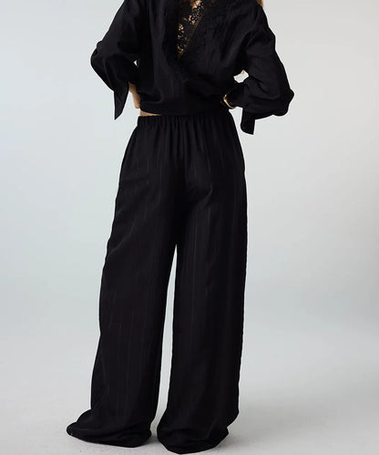Siyah Çizgili Wide Leg Pantolon Is1260003193001 | Ipekyol