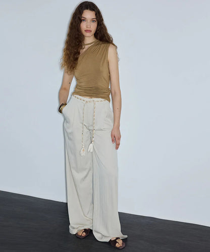 Ekru Püsküllü Kuşaklı Wide Leg Pantolon Is1260003204030 | Ipekyol