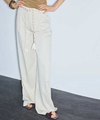 Ekru Püsküllü Kuşaklı Wide Leg Pantolon Is1260003204030 | Ipekyol