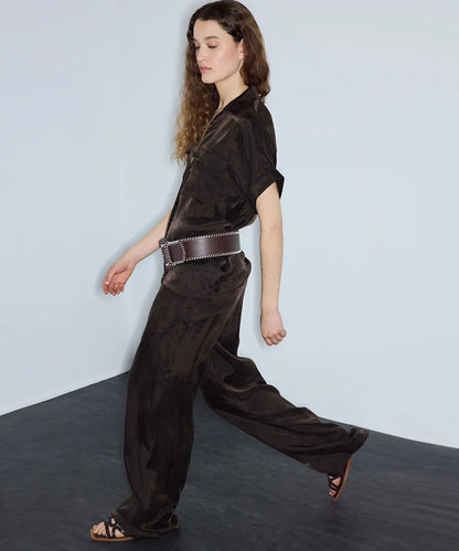 Kahverengi Parlak Dokulu Wide Leg Pantolon Is1260003245074 | Ipekyol