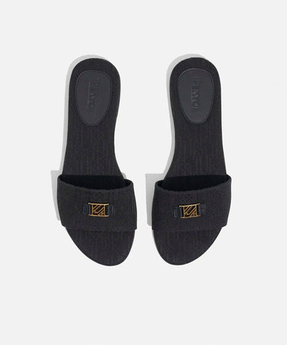 Siyah Metal Tokalı Monogram Jakarlı Terlik I00000037053001 | Ipekyol