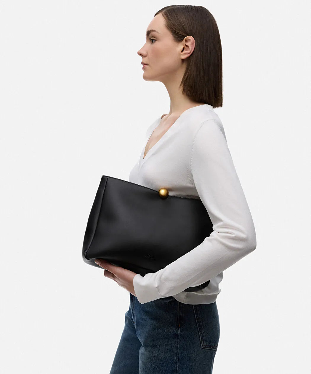 Siyah Metal Tokalı Deri Görünümlü Clutch Is1260121003001 | Ipekyol