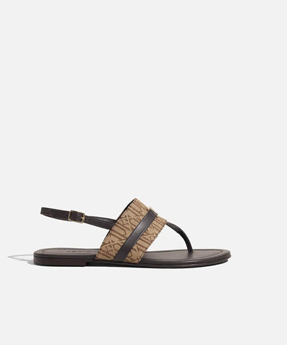 Bej Metal Tokalı Monogram Jakarlı Sandalet I00000033004023 | Ipekyol