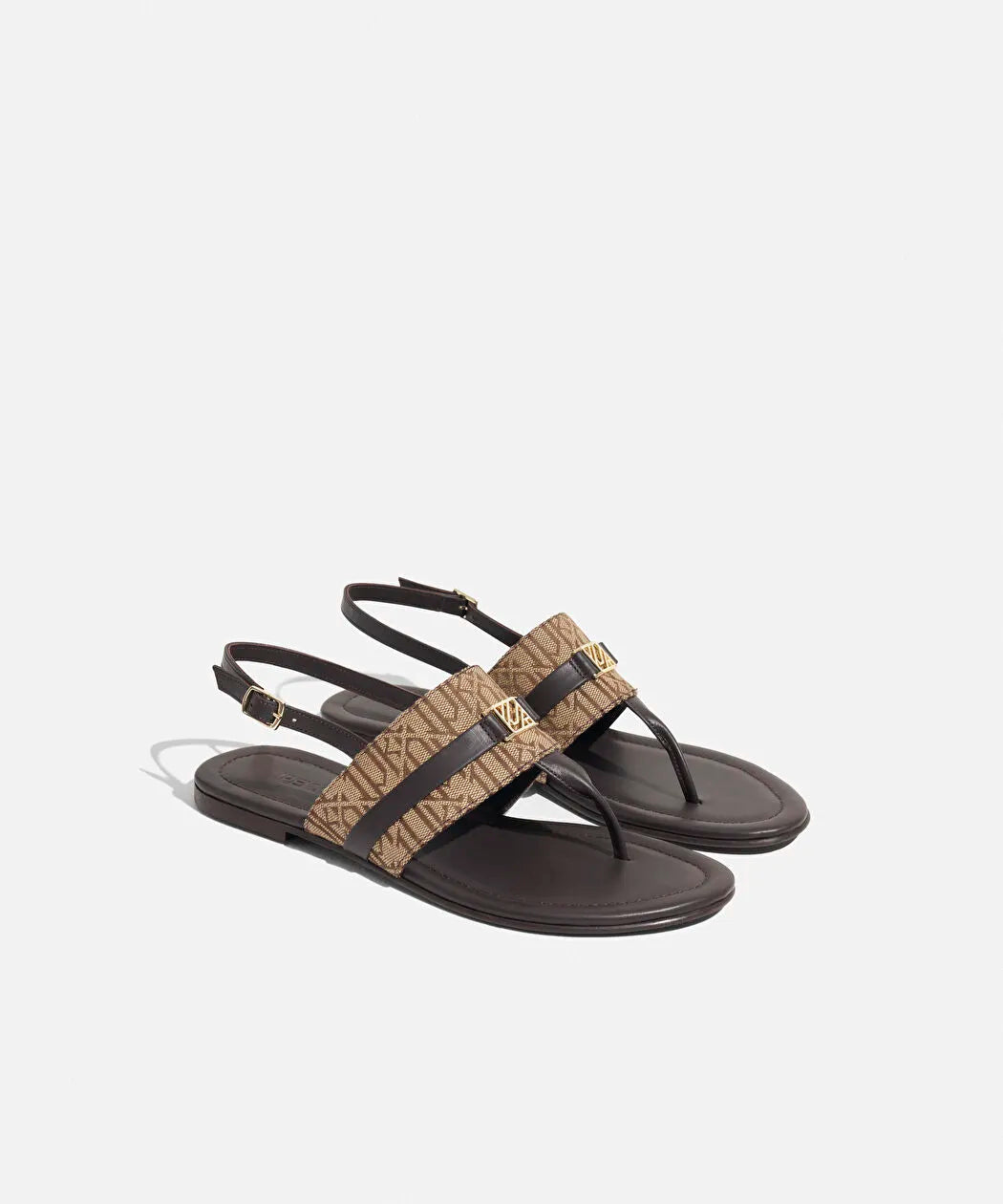 Bej Metal Tokalı Monogram Jakarlı Sandalet I00000033004023 | Ipekyol