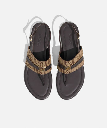 Bej Metal Tokalı Monogram Jakarlı Sandalet I00000033004023 | Ipekyol