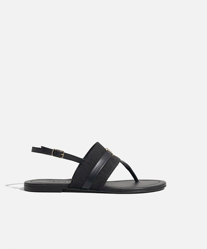 Siyah Metal Tokalı Monogram Jakarlı Sandalet I00000033004001 | Ipekyol