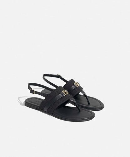 Siyah Metal Tokalı Monogram Jakarlı Sandalet I00000033004001 | Ipekyol