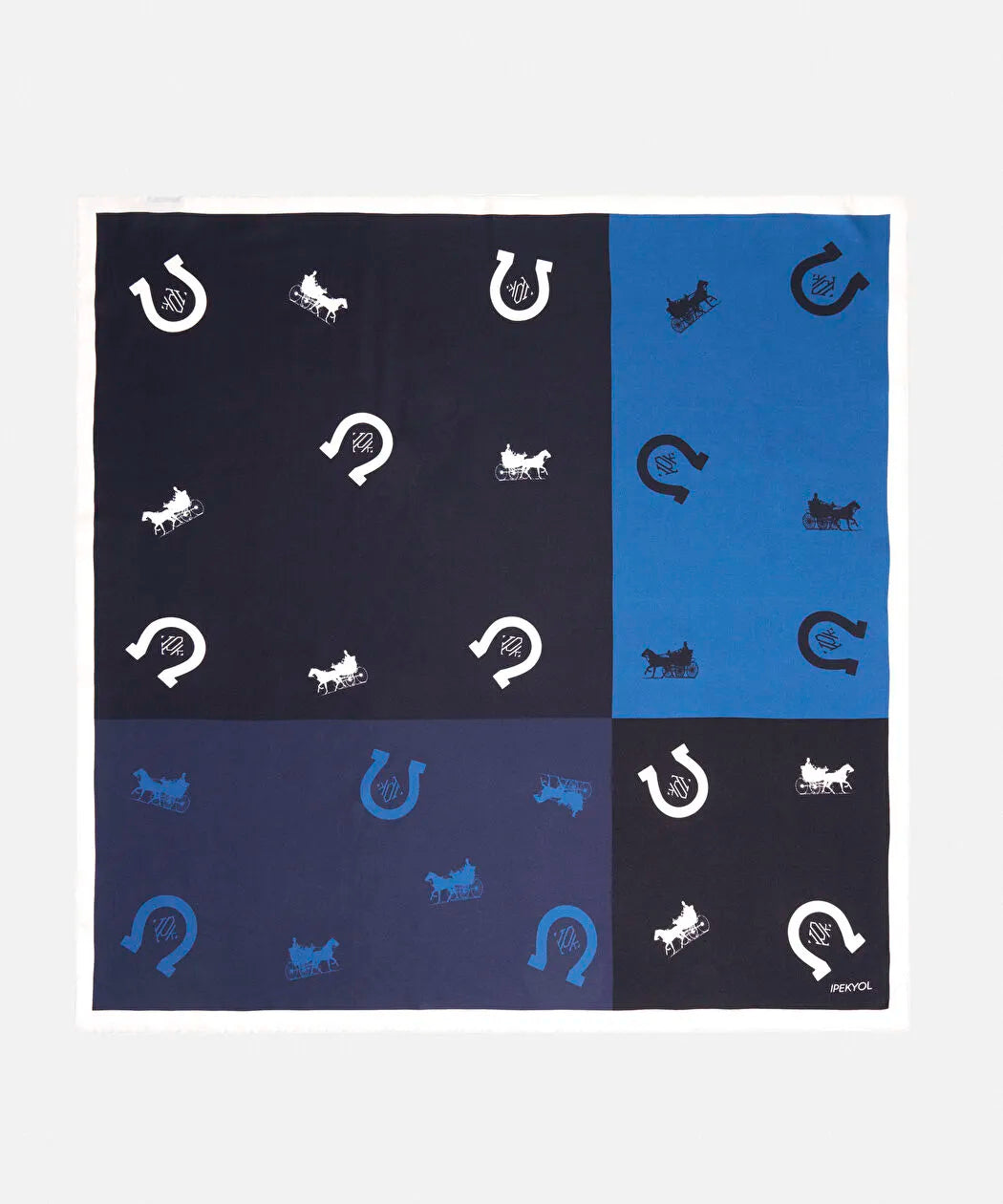 Lacivert Görsel Ve Monogram Baskılı Ipek Eşarp I00000082037015 | Ipekyol